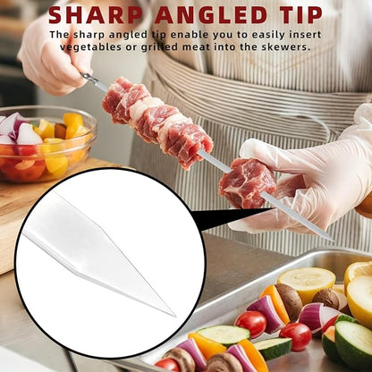 14" Metal Skewers for Grilling, Stainless Steel Flat Kabob Skewers | Reusable BBQ Skewers for Kebab Barbecue Grill, Heavy Duty Skewer Sticks for Outdoor Camping Kitchen Cooking gift package