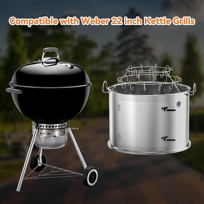 Charkettle Stainless Steel Grill Smoking Kit, with 3-Tier Rib Hanger and Openable Door, Compatible with Weber 22 inch Kettle Grills - Convert Your Kettle into Smoker