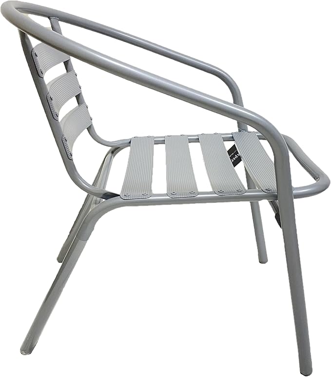 Indoor Outdoor Set of 5 Silver Gray Restaurant Metal Aluminum Slat Stack Chairs Lightweight