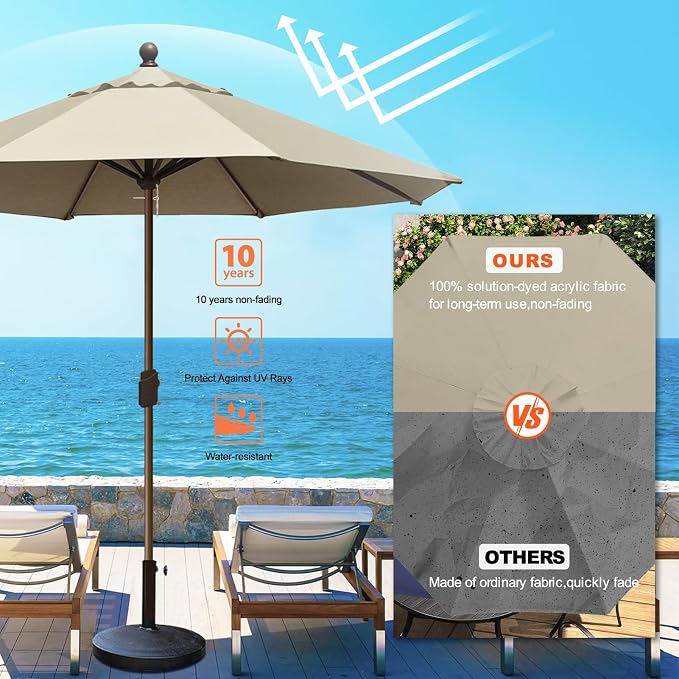 Eurmax USA 10-Year-Non-Fading 10FT Outdoor Patio Market Umbrella,UPF50+ UV Resistant Sun Shade,Heavy Duty Commercial Grade,Crank Lift Design,Windproof Vented Top for Garden,Pool,Deck,Antique Beige