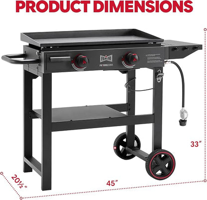 FEASTO 28" 2-Burner Propane Gas Griddle, 30,000 BTU, 458 Sq. In., Black | Outdoor Heavy-Duty Flat Top Grill with Front Grease Cup, Side Table & Wheels for Camping, Tailgating & Backyard