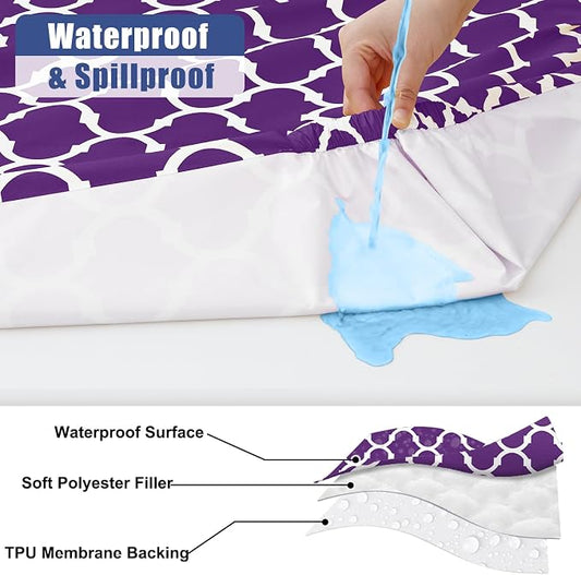 Smiry 2 Pack Rectangle Table Cloth 6 Foot, Waterproof Elastic Fitted Tablecloths, Windproof Washable Polyester Table Cover for Picnic, Camping, Outdoor (Purple, 30"x72")