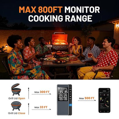 Smart Bluetooth Wireless Meat Thermometer, Real-Time Monitoring Control Digital Thermometer with Smart App, 2 Meat Probes IP67 Waterproof High Accuracy Perfect for BBQ, Oven, Grill & Smoker