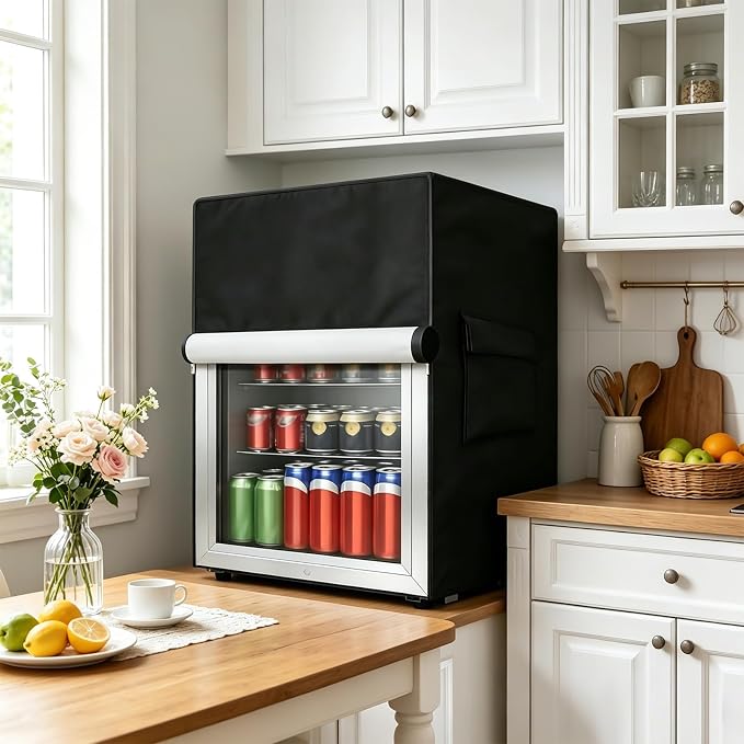 Mini Fridge Cover for Outside Small Beverage Refrigerator,21"Wx22"Dx31"H | Heavy Duty 600D,100% Waterproof,Dustproof,For Outdoor 4.5 Cu Ft Mini Wine Beer Drink Fridge,Black