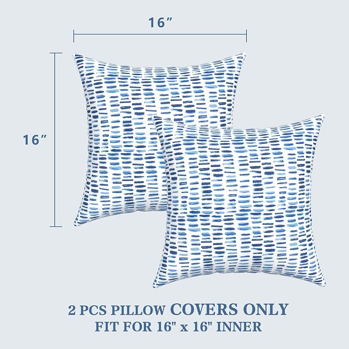 LVTXIII 2 Pack Outdoor Throw Pillow Covers for Patio Furniture, 16x16 Inch Square Pillow Case, Water-Repellent Cushion Covers for Garden, Porch, Sofa, A Pebble Blue