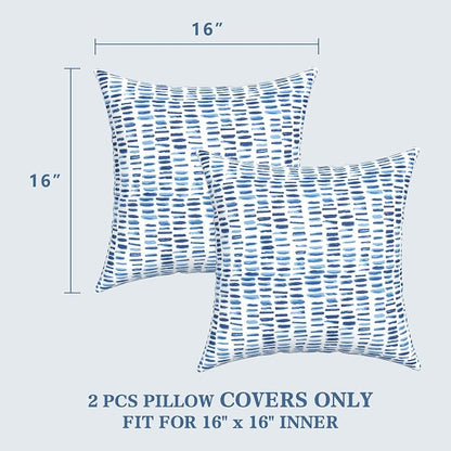 LVTXIII 2 Pack Outdoor Throw Pillow Covers for Patio Furniture, 16x16 Inch Square Pillow Case, Water-Repellent Cushion Covers for Garden, Porch, Sofa, A Pebble Blue