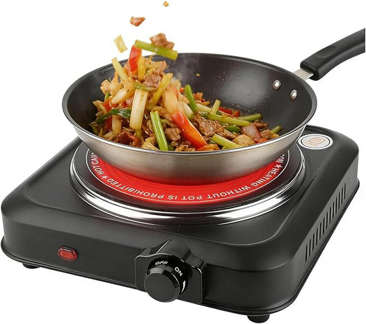 1200W Electric Infrared Single Burner Portable Heating Hot Plate Stove Countertop RV Hotplate with 7.5” Glass Cooktop Stepless Temperature Adjustments for Home RV Camp