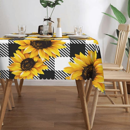 Sunflower Checkered Rectangular Tablecloth, Golden Sunflowers Table Cloth Washable Tablecloths Decorative Table Cover for Kitchen, Dining, or Parties 54x72 Inches