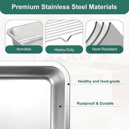 Stainless Steel BBQ Grilling Prep and Serve Tray Set, Food Preparation Container with Lid, Cutting Board, Wire Rack and Marinade Pan for Outdoor Cooking,Grill Gifts for Grill Lovers