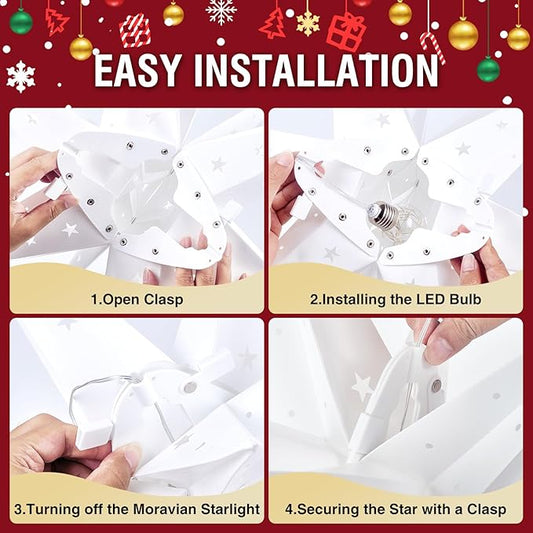 18" Plug-in Moravian Star Outdoor Light with Timer, Warm White 3D PVC Christmas Star IP44 Waterproof Hanging Decoration for Porch, Garden, Wedding, Indoor Holiday Display