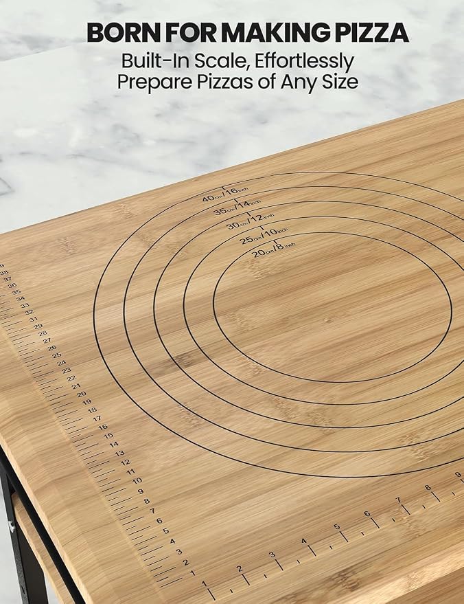 GarveeLife Pizza Oven Table 33 in x20 in x35.5 in, Outdoor Grill with 4 Wheels, Three-Shelf Bamboo Wood Bar Cart Dining Prep Food Prep & BBQ Grill Table, Wood Color