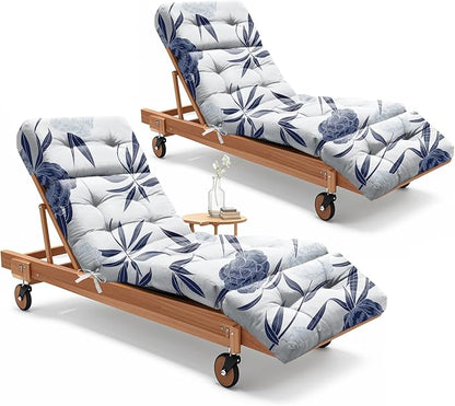 2 Pack Outdoor Chaise Lounge Chair Cushion 75.1 x 22.8 x 4.7 Inches 100% Waterproof Replacement Cotton Patio Pool Lounge Chair Cushion for Outdoor Furniture with Ties, Blue Enchantress