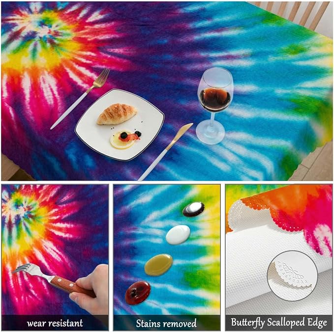 Swono Tablecloth Tie Dye, Abstract Rainbow Swirl Tie Dye Table Cloth for Kitchen Dining Tabletop Decoration Parties Weddings, 52 X 70 Inch Rectangle Tablecloth