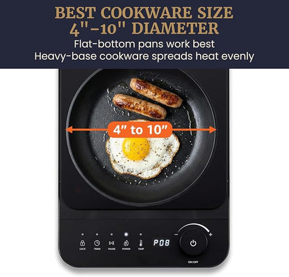 Elite Gourmet Slim Portable Induction Cooktop, 1500W, 10 Power Levels | Digital touch controls, precise 140°F-465°F range, built-in timer & child lock, 2in countertop design