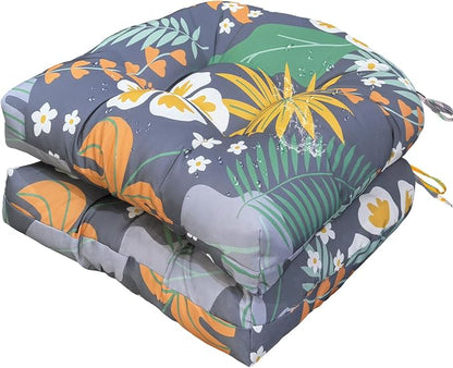 Gnostik 2 Pack Outdoor Wicker Chair Cushions Waterproof Rocking Chair Cushion Floral U Shaped Patio Replacement Cushions with Ties for Porch, Garden,18.6" x 18.6"