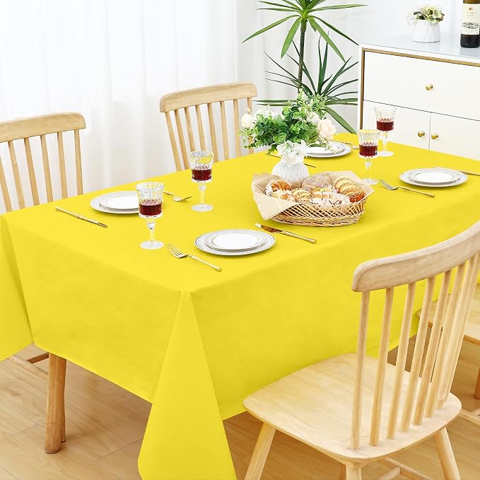 Smiry Rectangle Table Cloth 60x102 Inch, Waterproof Wipeable Vinyl Tablecloths Protector, Oil Spill Proof Plastic Table Cover for Dining, Picnic, Camping, Outdoor, Yellow