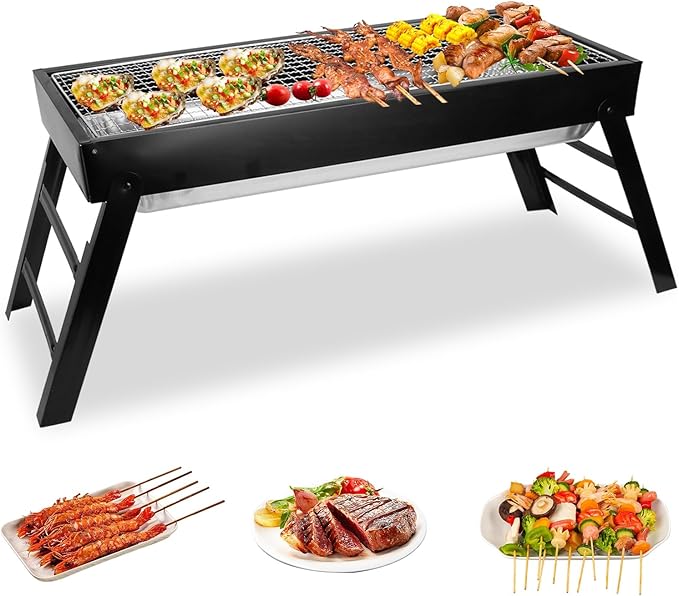 Foldable Charcoal BBQ Grill, 21.8x8.8x12in Portable Grill Charcoal with Side Table, Stainless Steel BBQ Grill, Easy Setup Tabletop Barbecue Grill for Camping Picnic Outdoor Party Backyard Travel