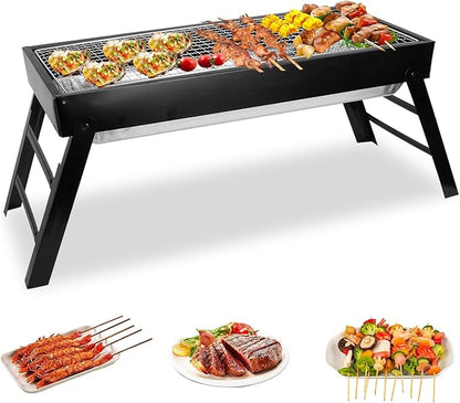 Foldable Charcoal BBQ Grill, 21.8x8.8x12in Portable Grill Charcoal with Side Table, Stainless Steel BBQ Grill, Easy Setup Tabletop Barbecue Grill for Camping Picnic Outdoor Party Backyard Travel