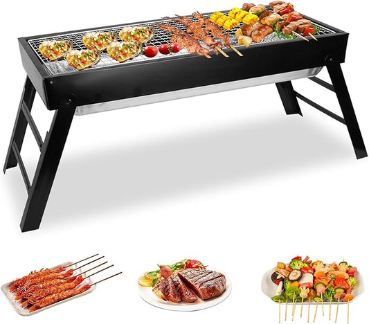 Foldable Charcoal BBQ Grill, 21.8x8.8x12in Portable Grill Charcoal with Side Table, Stainless Steel BBQ Grill, Easy Setup Tabletop Barbecue Grill for Camping Picnic Outdoor Party Backyard Travel