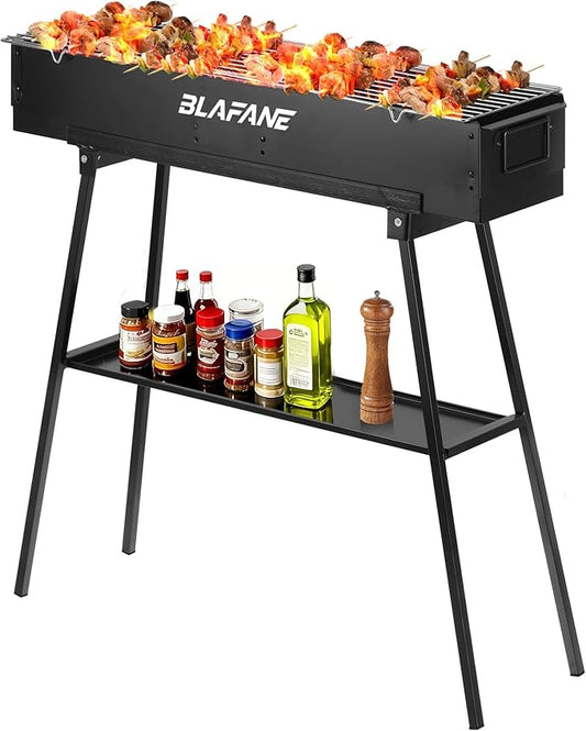 Charcoal Grill, Alloy Steel BBQ Barbecue Outdoor Grilling with Durable Support Frame and Dual Adjustable Vents for Tailgate Patio Beach Backyard(31.6x7.1x5.1 inch), Black