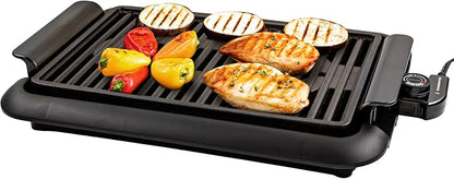 OVENTE Electric Indoor Grill, 15x10 Inch Non-Stick Plate, Black GD1510NLB | 1200W Fast Heat Up Power, Adjustable Temperature, Removable and Dishwasher Safe Grilling and Drip Tray