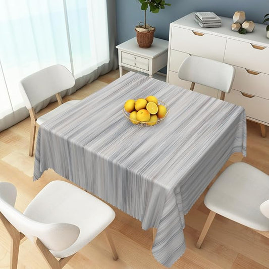Gray Striped Table Cloth for Square White Vintage Grain Retro Texture Washable Table Cover 60x60 Inch Polyester Stain Resistant Cloth Table Cover for Home Restaurant Picnic Camping BBQ