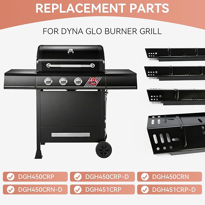 for Dyna-Glo DGH450CRP Grill Grates & Heat Plates Replacement Kit, Fits DGH450CRP DGH451CRP 4 Burner Grill, Cast Iron Cooking Grates + Porcelain Steel Heat Tents (70-01-911, 70-02-411, 70-02-412)