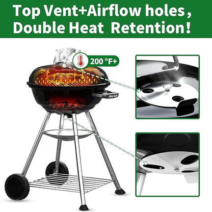 BEAU JARDIN Charcoal Grill 18 Inch for Outdoor Cooking BBQ Barbecue Coal Kettle Bowl Grill Portable Heavy Duty Round with Wheels Grilling for Tailgating Patio Backyard Camping Black