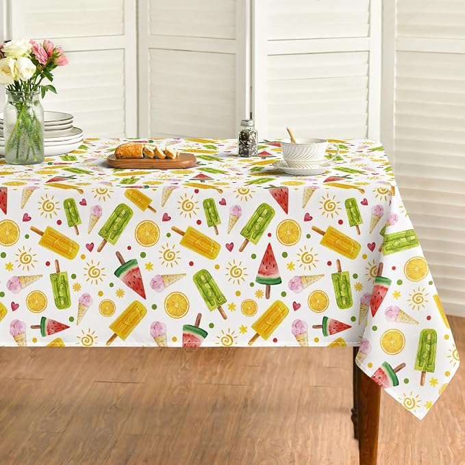 Horaldaily Summer Tablecloth 60 x 140 Inch Rectangular Tropical Popsicle | Ice Cream Orange Sunshine Bamboo Seasonal Washable Table Cover for Party Picnic Dinner Decor