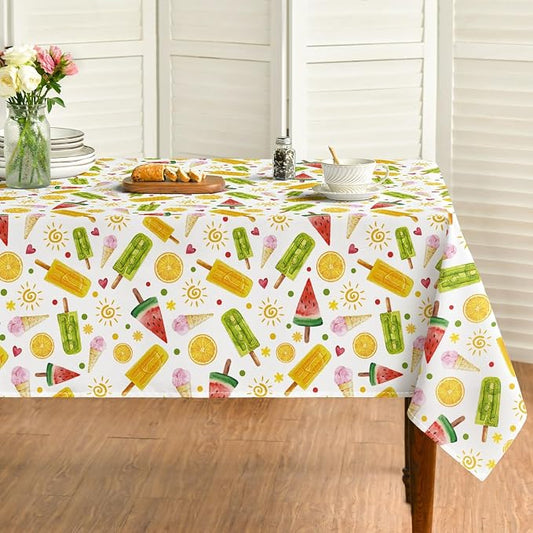 Horaldaily Summer Tablecloth 60 x 120 Inch Rectangular Tropical Popsicle | Ice Cream Orange Sunshine Bamboo Seasonal Washable Table Cover for Party Picnic Dinner Decor