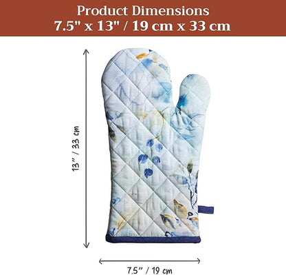 Maison d'Hermine Oven Gloves 100% Cotton Oven Mitt 7" x 13" with Loop Heat Resistant BBQ Cooking Gloves Baking Grilling Kitchen Hotel Home Farmhouse Spring Summer (Pack of 1, Lazy Summer Days)