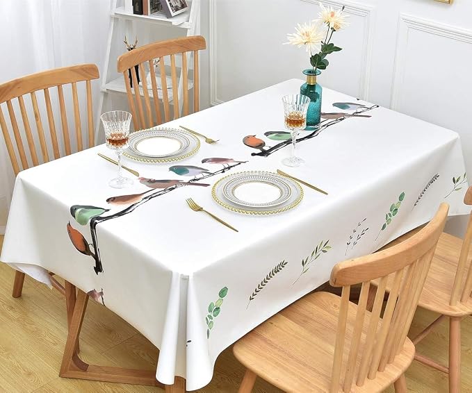 Wipeable Waterproof Tablecloth Vinyl Tablecloths for Rectangle Tables Heavy Duty PVC Tablecloth for Kitchen Dining Table(Birds, 54'' x 54'')