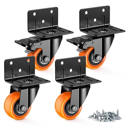 HOLKIE 2 Inch Side Mount Caster Wheels Set of 4,Heavy Duty L-Shaped Bracket Casters with Screws,550 LBS Capacity Dual Locking Swivel Wheels for Coffee Table,Plywood,Workbench,Furniture,Cabinet