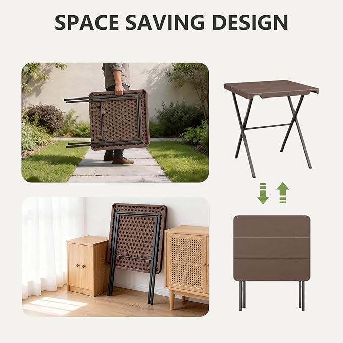 2 Pack 27" Square Folding Tables, Portable Card Table No Assembly, Heavy Duty Steel Frame Indoor Outdoor Table for Patio, Camping, Picnic, RV, Balcony, Parties, Small Spaces