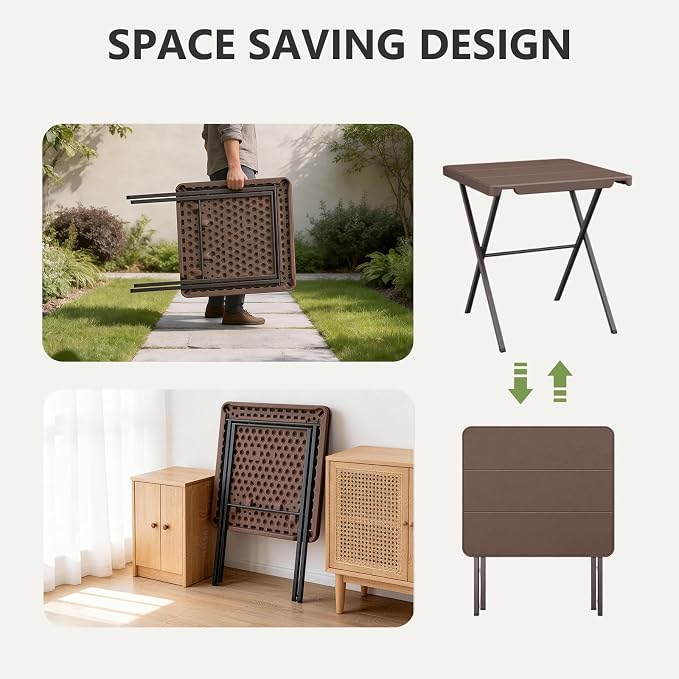 Folding Table 27 Inch, Portable No Assembly Outdoor Square Patio Table with 400 LBS Capacity, Heavy Duty Camping Picnic Card Table for Backyard, RV, Small Spaces