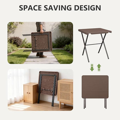 Folding Table 27 Inch, Portable No Assembly Outdoor Square Patio Table with 400 LBS Capacity, Heavy Duty Camping Picnic Card Table for Backyard, RV, Small Spaces