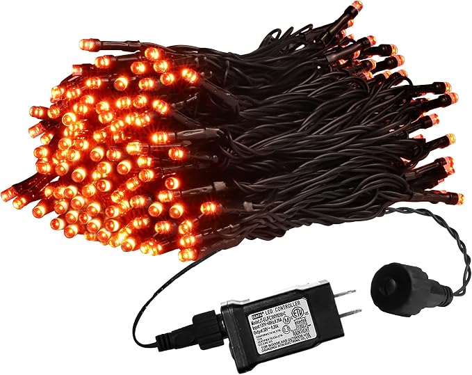 weillsnow 66 FT 200 LED Orange Halloween String Lights with Timer | Plug in String Lights, Connectable, Memory Function, 8 Twinkle Modes,IP44 Waterproof, for Bedroom Garden Lawn Halloween Decor