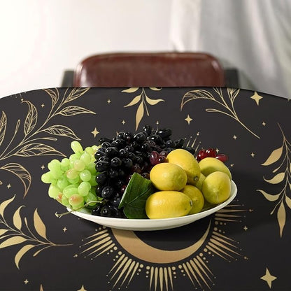 Sun Moon Tablecloth Vintage Boho Astrology Gold Celestial Star Galaxy Space Table Cloth Water Resistant Wipeable Table Cover for Picnic Party Holiday Kitchen Dinner Table 55"x75"