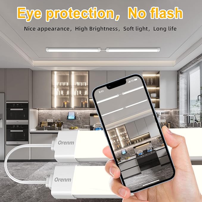 orenm Plug and Play Linkable Waterproof LED Tube Light 2FT 18W 5000K with Switch Cord Easy Installed on Ceiling or Wall Without Wiring for LED Garage Light Under Cabinet Light LED Shop Light (2FT)