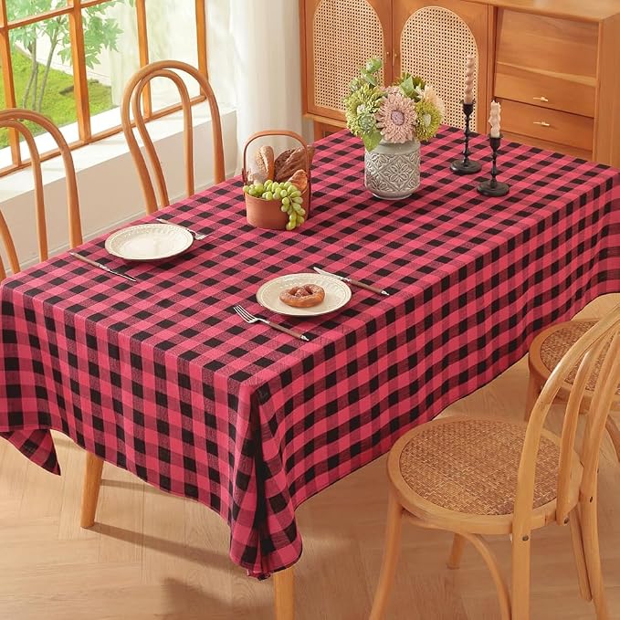 TruDelve Extra Long Christmas Tablecloth 120 Inch Red and Black Checkered Tablecloths Washable Table Cloths for 8 Foot Rectangle Tables (Red,120"x60",Rectangular)
