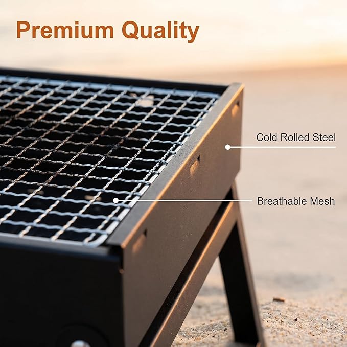 Foldable Small Portable Charcoal Grill, Mini BBQ Grill Tabletop Charcoal Grill, Compact Camping Grill for Outdoor Picnic Backyard, Reusable Alternative to Disposable Grills
