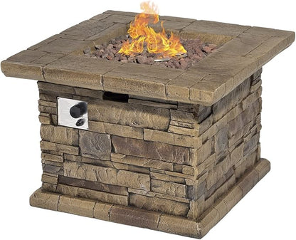 SUNBURY Outdoor Propane Fire Pit, Square Stonecrest Gas Firepit for Outside Patio, Concrete Propane Fire Table 50,000 BTU Gas Fire Pits w Lava Rocks, Waterproof Cover, CSA Certified
