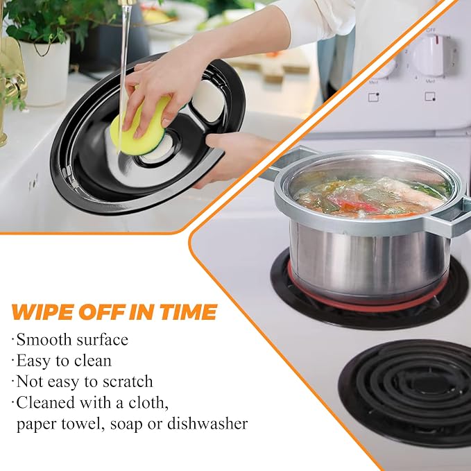W10290350 W10290353 Porcelain Burner Drip Pan Bowls by Blutoget - Fit for Whirlpool Electric Range Stove Pans- 2 Pack 8-Inch and 2 Pack 6-Inch Pans(Black Porcelain),W10288051 Electric Stove Drip Pans