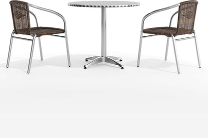 Flash Furniture Lila 31.5'' Round Aluminum Indoor-Outdoor Table Set with 2 Dark Brown Rattan Chairs | Aluminum Tabletop, Indoor/Outdoor