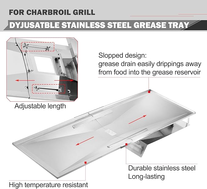 463230515 Grease Tray Replacement Parts for Charbroil Grill Parts 463240115 463230514 463230710 Adjustable Drip Tray 5 / 6 Burner Catch Pan G416-0015-W1 G651-1200-W1A Grill Parts with Pan Tank Shield