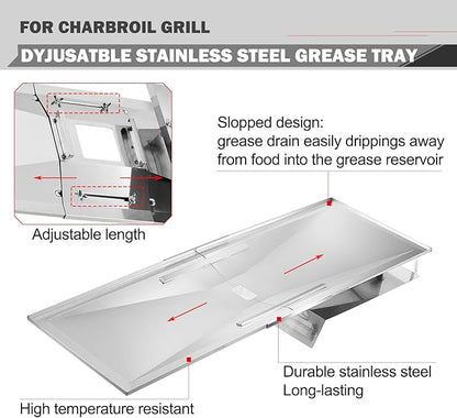 463230515 Grease Tray Replacement Parts for Charbroil Grill Parts 463240115 463230514 463230710 Adjustable Drip Tray 5 / 6 Burner Catch Pan G416-0015-W1 G651-1200-W1A Grill Parts with Pan Tank Shield