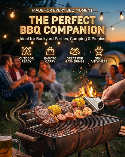 Grill Skewers for Grilling 3 Way Outdoor Metal Chicken BBQ Kabob Meat Stainless Steel 3 Prong Barbeque 2026 New Reusable Three Pronged Push off Slider Bar Triple Pierce Easy to Use Updated