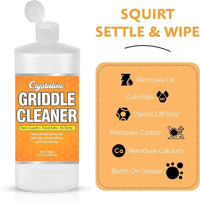 Flat Top Grill Cleaner (32 Fl Oz), Removes Grease, Rust, Fats, Carbon, and Calcium, Griddle Cleaning Kit, Use on Stainless Steel as Wolf Blackstone Griddle Cleaner for Flat Top Degreaser