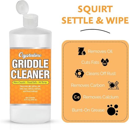 Flat Top Grill Cleaner (32 Fl Oz), Removes Grease, Rust, Fats, Carbon, and Calcium, Griddle Cleaning Kit, Use on Stainless Steel as Wolf Blackstone Griddle Cleaner for Flat Top Degreaser