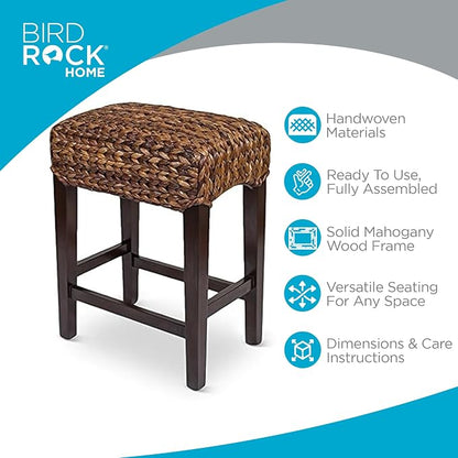 BIRDROCK HOME Seagrass Backless Counter Height Barstool, 24.5" H, Espresso | Backless Counter Stools for Kitchen, Bar, or Dining Room, Fully Assembled Mahogany Wood Barstool with Seagrass Seat